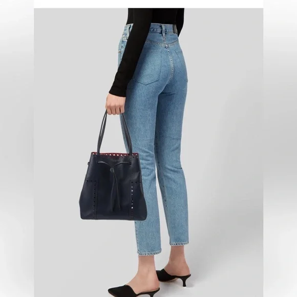 Tory Burch Dark Blue Leather Bucket Bag New Without Tags - Picture 4 of 7